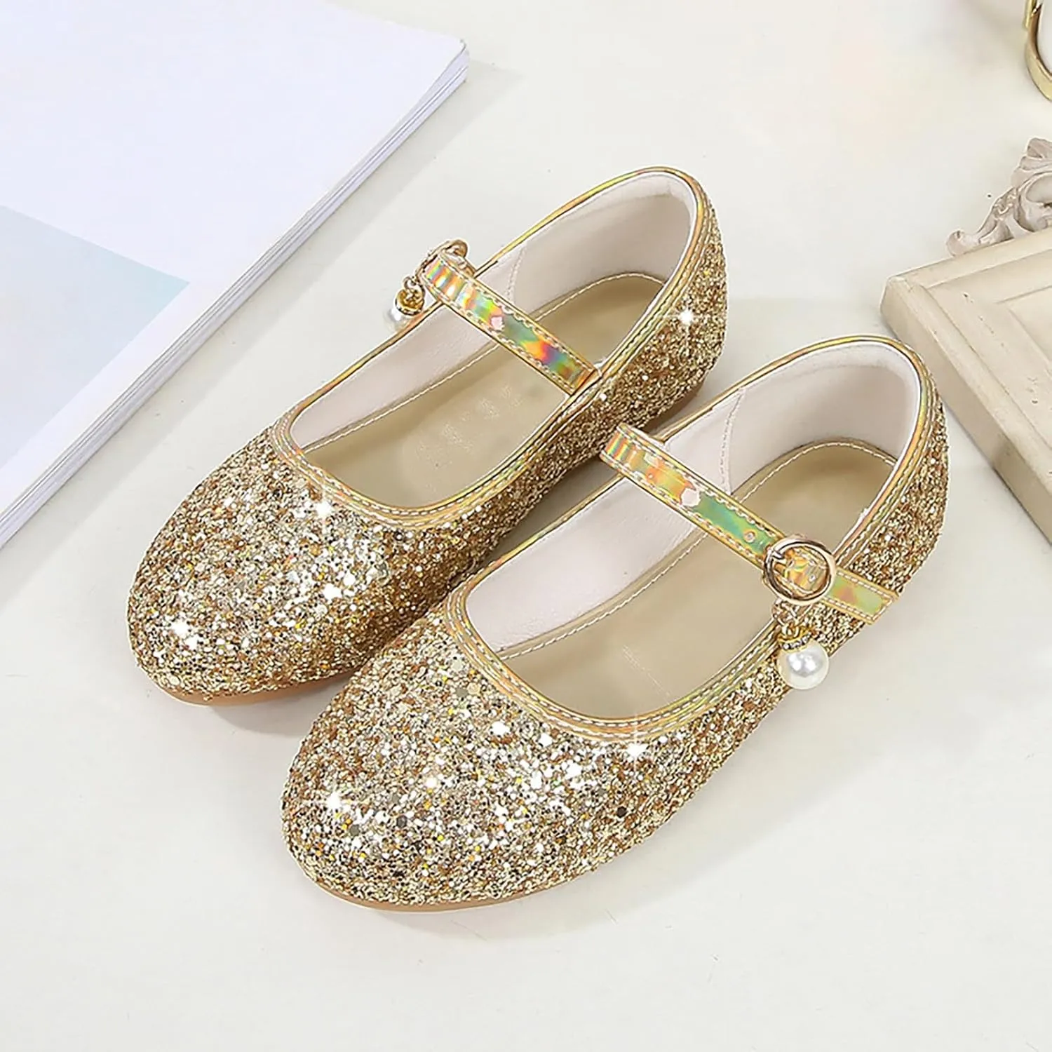 Toddler Flower Girl Dress Shoes Rhinstones Mary Jane Ballet Flats Party Wedding Toddler Little Kid Princess Shoes