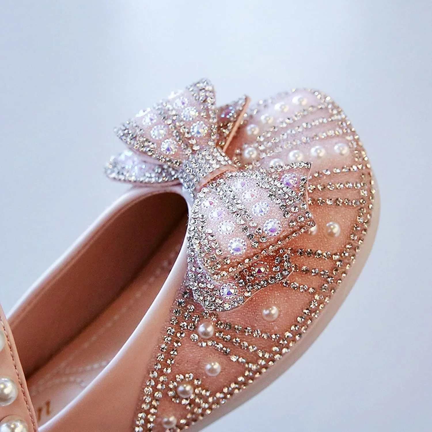 Toddler Flower Girl Dress Shoes Rhinstones Pearls Bow Mary Jane Ballet Flats Wedding Party Girls Shoes