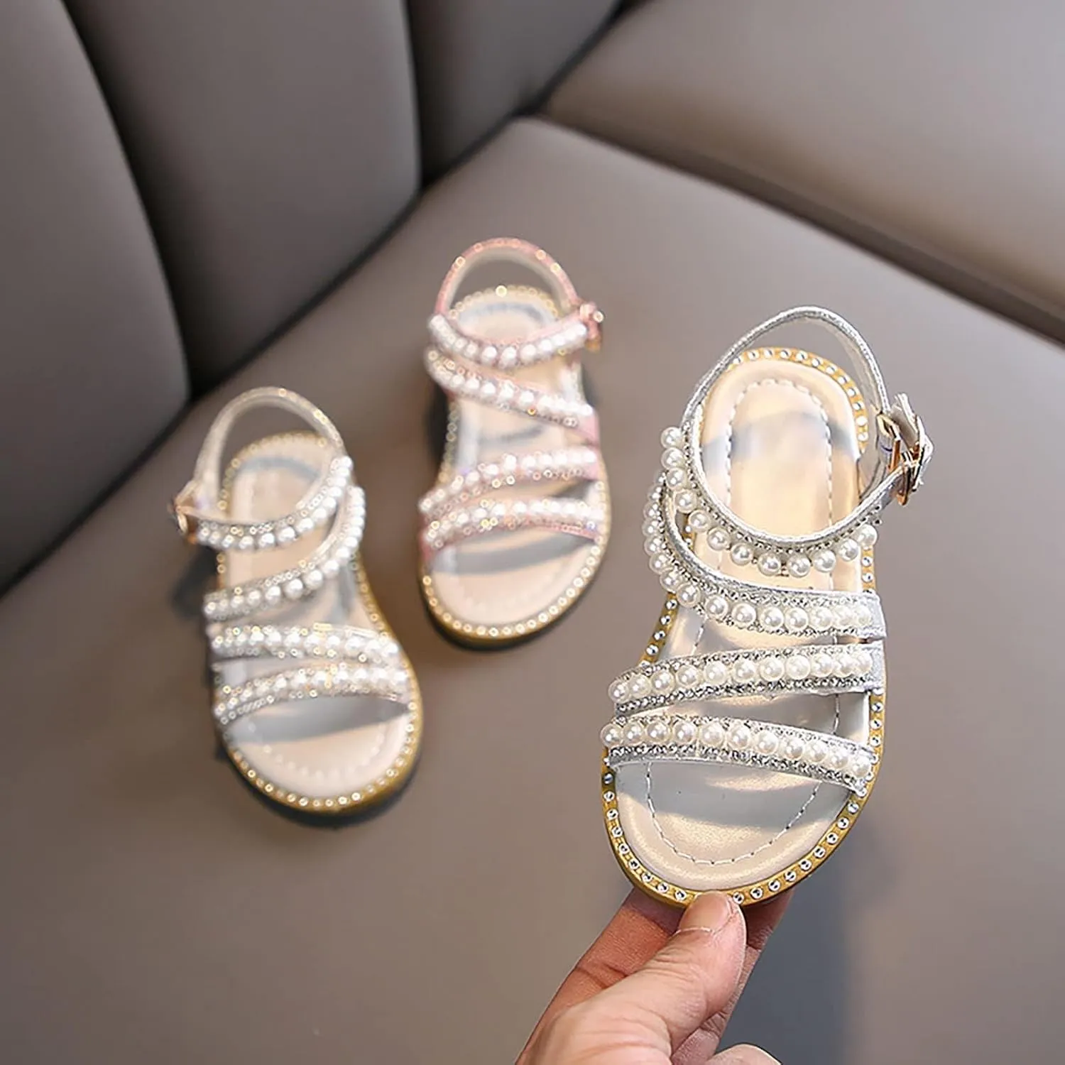 Toddler Flower Girl Sandals Girl Summer Dress Shoes Open Toe Little Girls Wedding Party Princess Flat Pearl Shoes