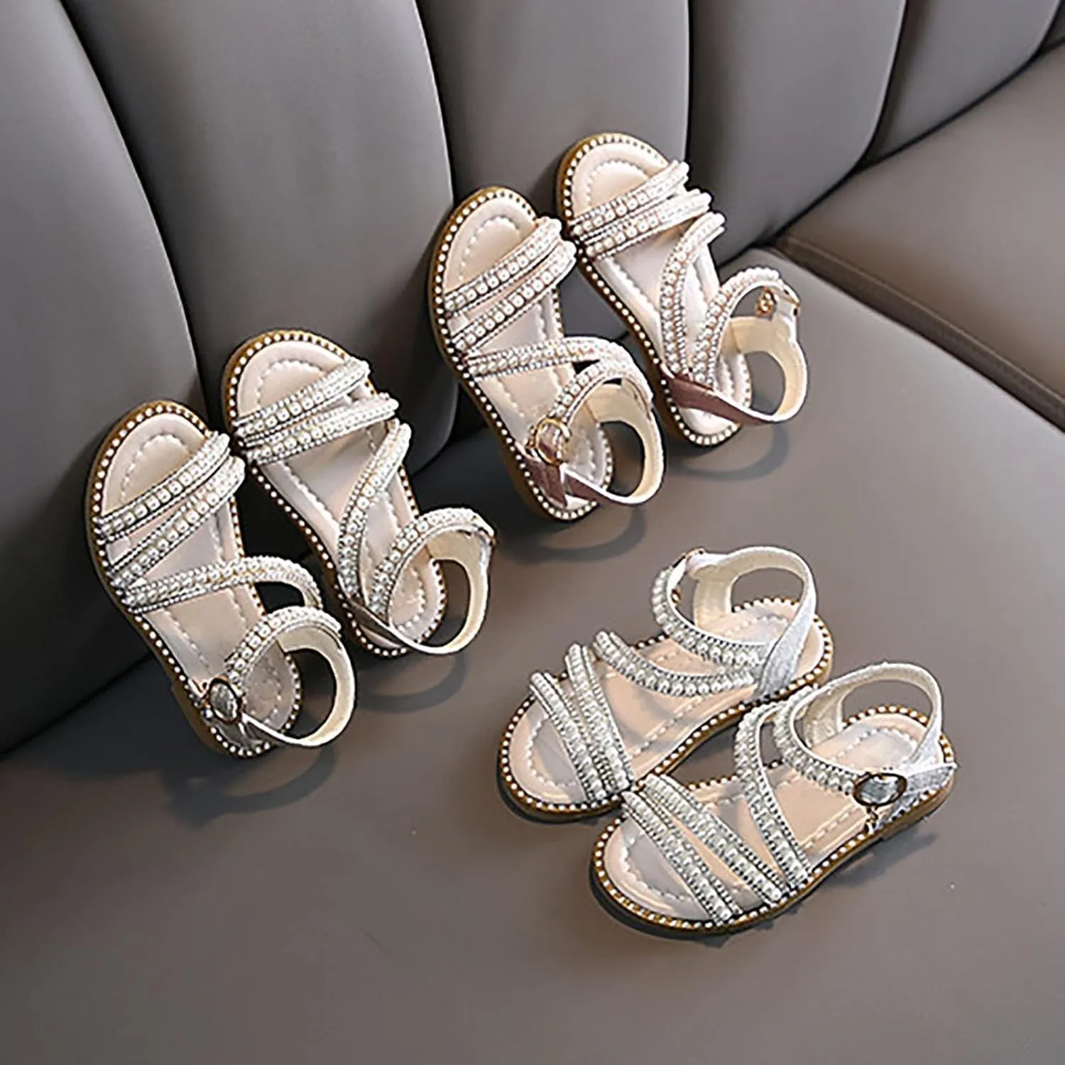 Toddler Flower Girl Sandals Girl Summer Dress Shoes Open Toe Little Girls Wedding Party Princess Flat Pearl Shoes