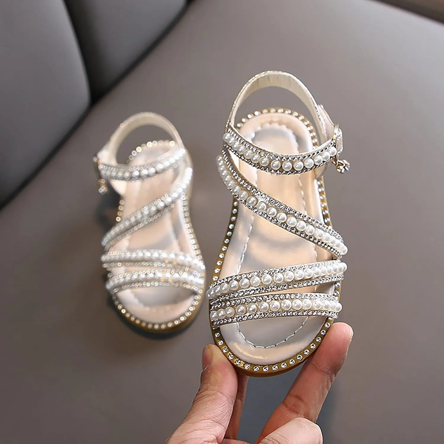Toddler Flower Girl Sandals Girl Summer Dress Shoes Open Toe Little Girls Wedding Party Princess Flat Pearl Shoes