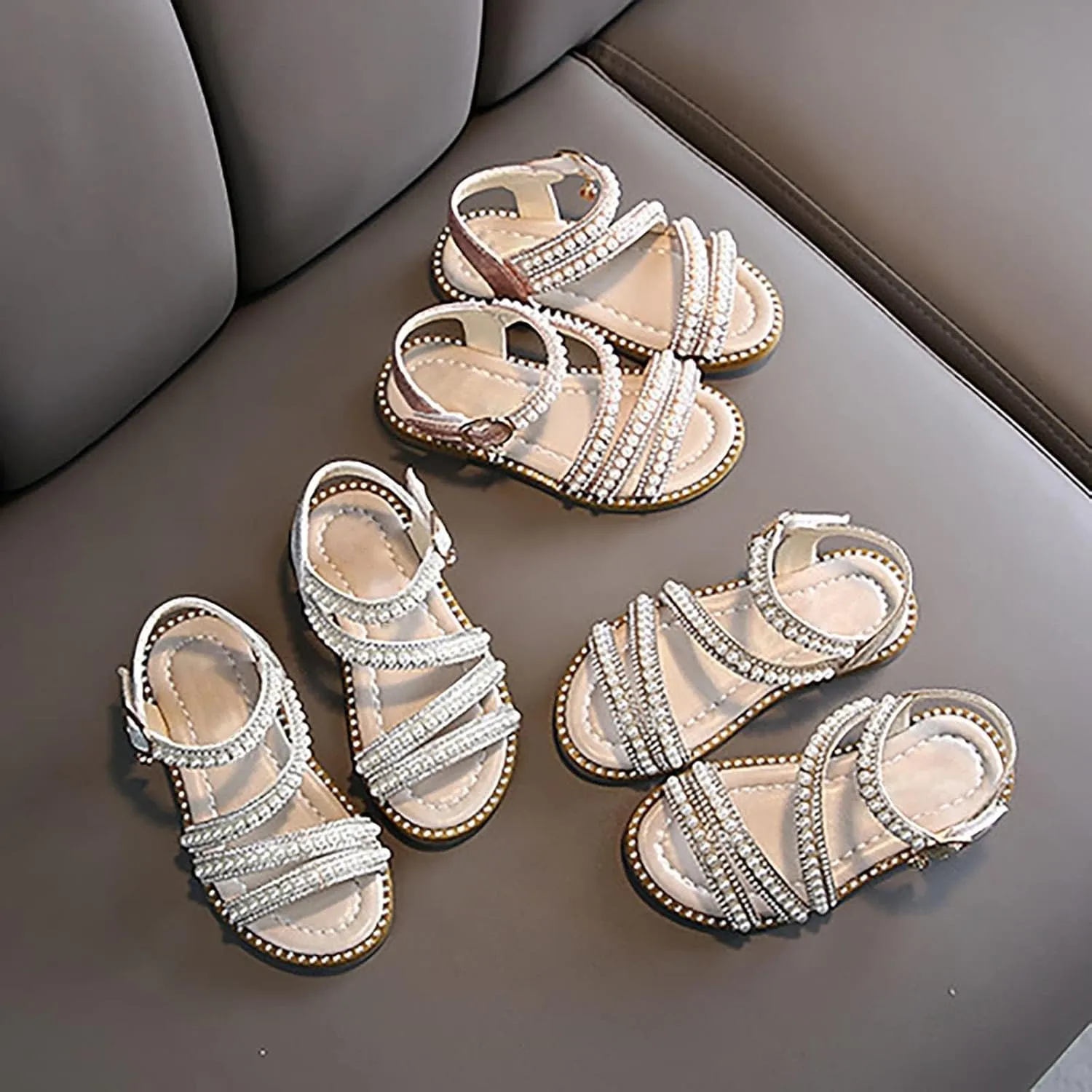 Toddler Flower Girl Sandals Girl Summer Dress Shoes Open Toe Little Girls Wedding Party Princess Flat Pearl Shoes