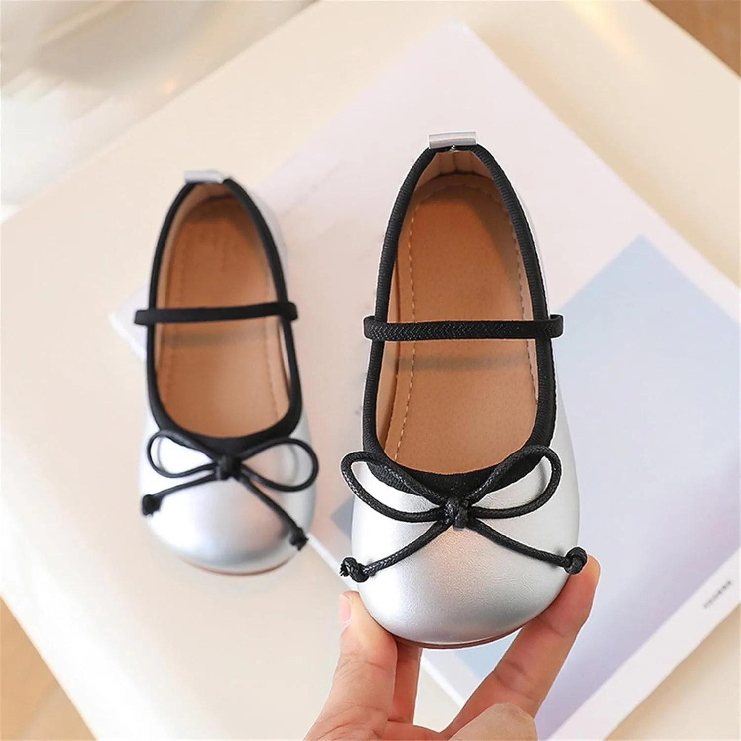 Toddler Girl Mary Jane Dress Shoes Soft Sole Non Slip Leather Bowknot School Shoes Kids Classic Ballerina Flat