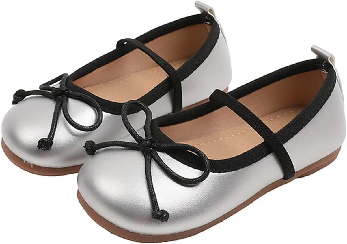 Toddler Girl Mary Jane Dress Shoes Soft Sole Non Slip Leather Bowknot School Shoes Kids Classic Ballerina Flat