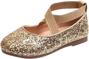 Toddler Girls Dress Glitter Princess Ballet Flat Little/Big Kids Mary Jane Ballerina Party Wedding Shoes