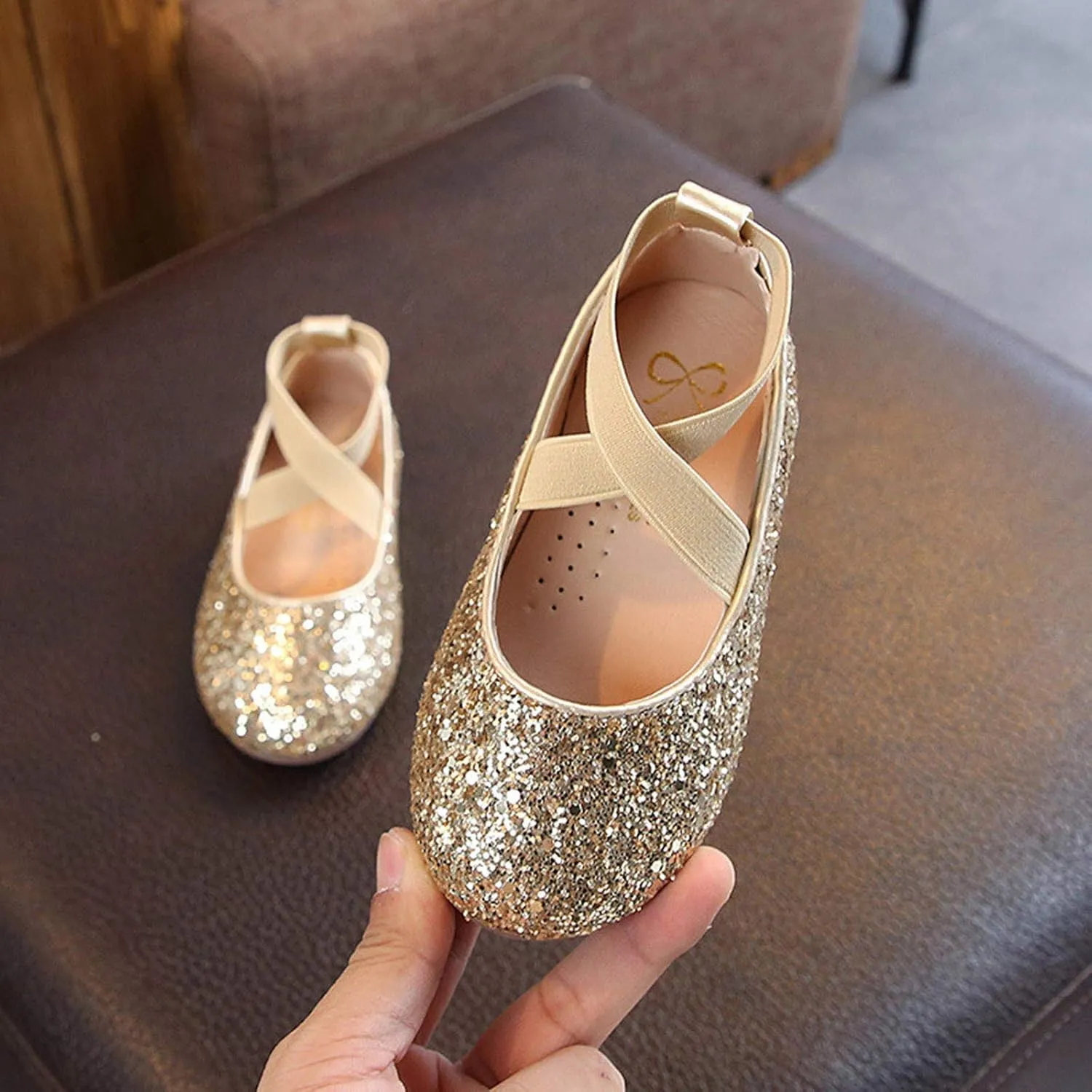 Toddler Girls Dress Glitter Princess Ballet Flat Little/Big Kids Mary Jane Ballerina Party Wedding Shoes