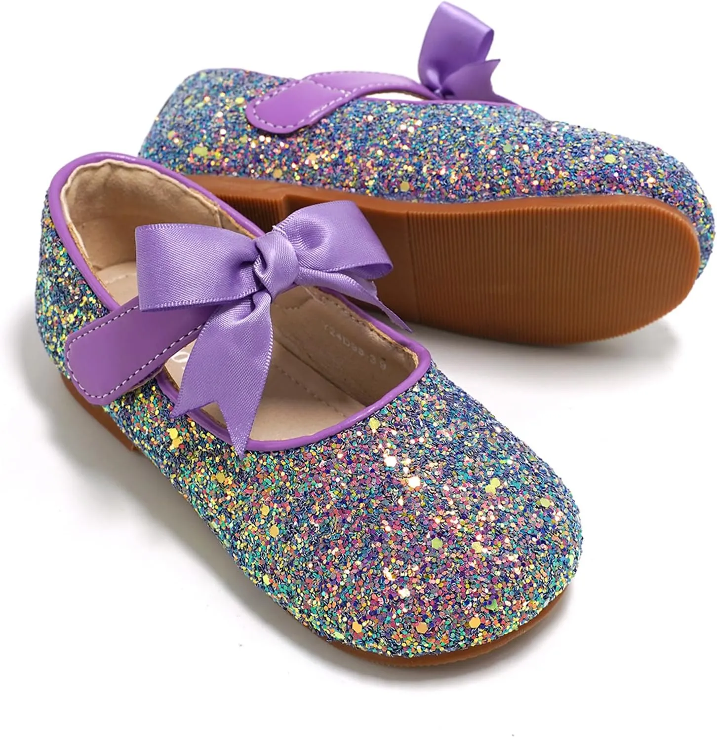 Toddler Girls Little Kid Ballet Front Ribbon Bows Crystal Flats Mary Jane Party Dress Shoes