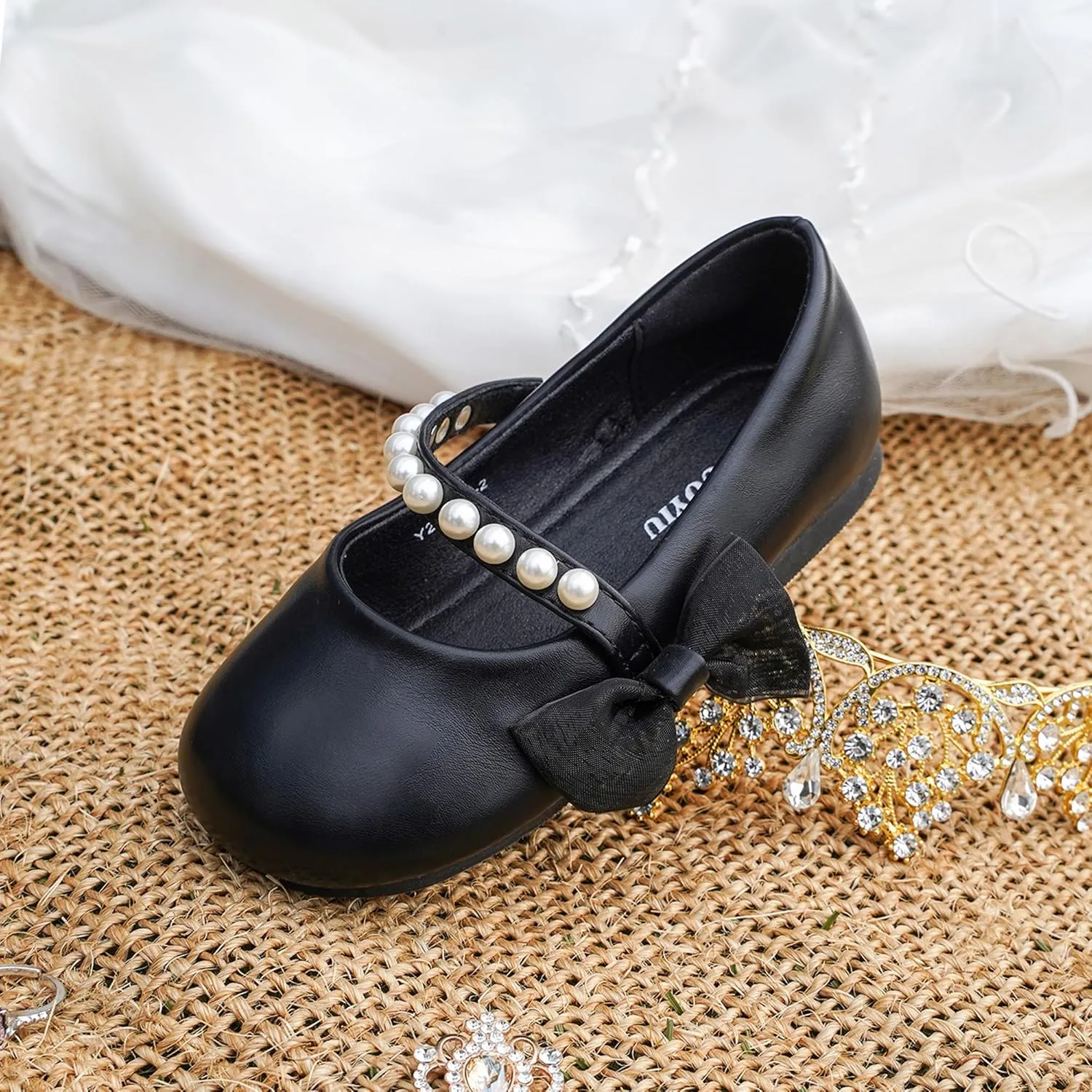 Toddler Girls Little Kid Ballet Pearl Ribbon Bows Flats Mary Jane Party Dress Shoes