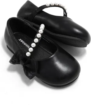 Toddler Girls Little Kid Ballet Pearl Ribbon Bows Flats Mary Jane Party Dress Shoes