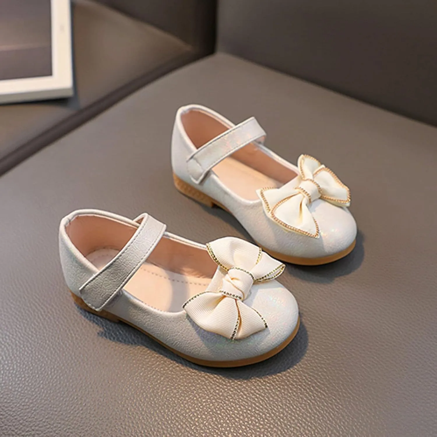 Toddler Girls Mary Jane Ballet Flats Bow Flower Wedding Party Ballerina Dress Shoes Ankle Strap Low Heel Sandal