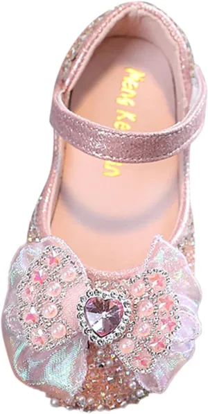 Toddler Girls Mary Jane Ballet Flats Dress Shoes Rhinestones Bows Flower Girl School Party Wedding Sandals