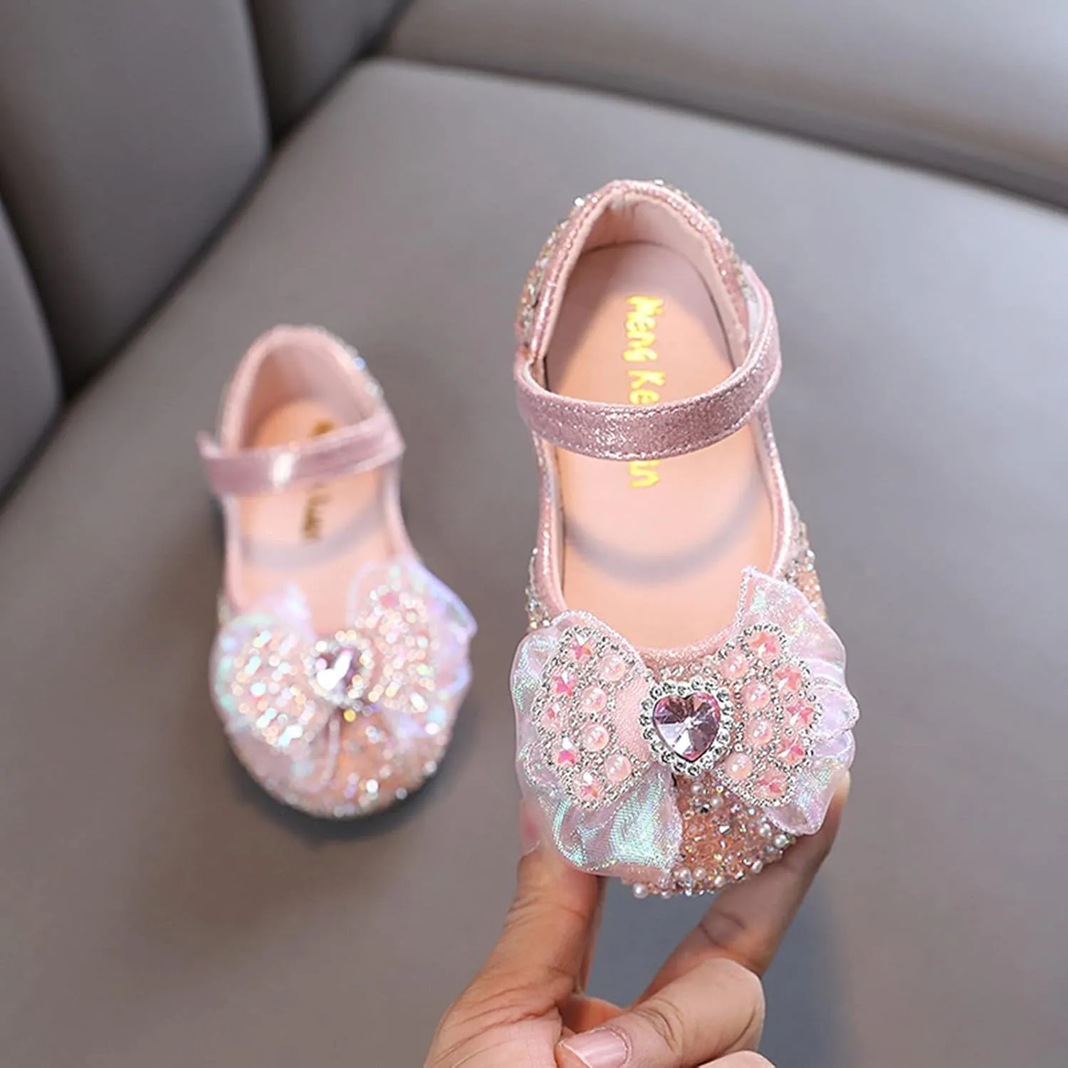 Toddler Girls Mary Jane Ballet Flats Dress Shoes Rhinestones Bows Flower Girl School Party Wedding Sandals