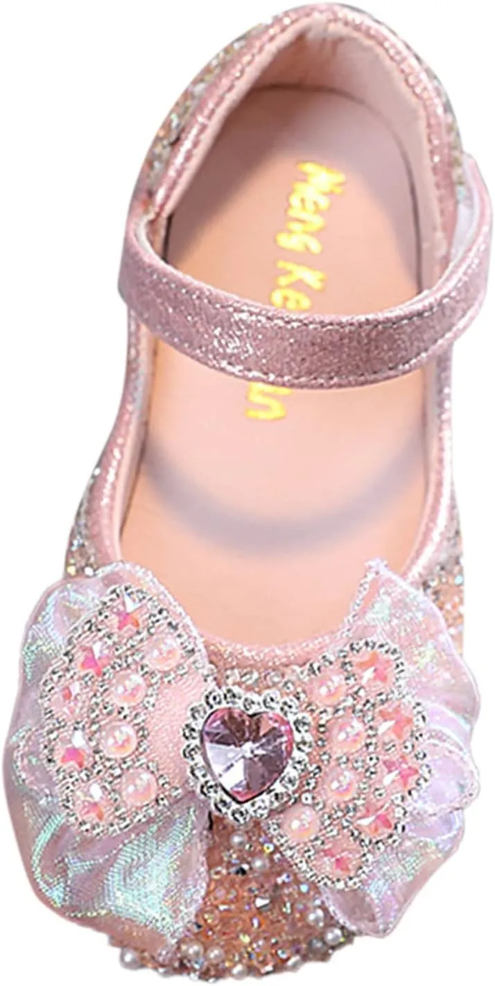 Toddler Girls Mary Jane Ballet Flats Dress Shoes Rhinestones Bows Flower Girl School Party Wedding Sandals