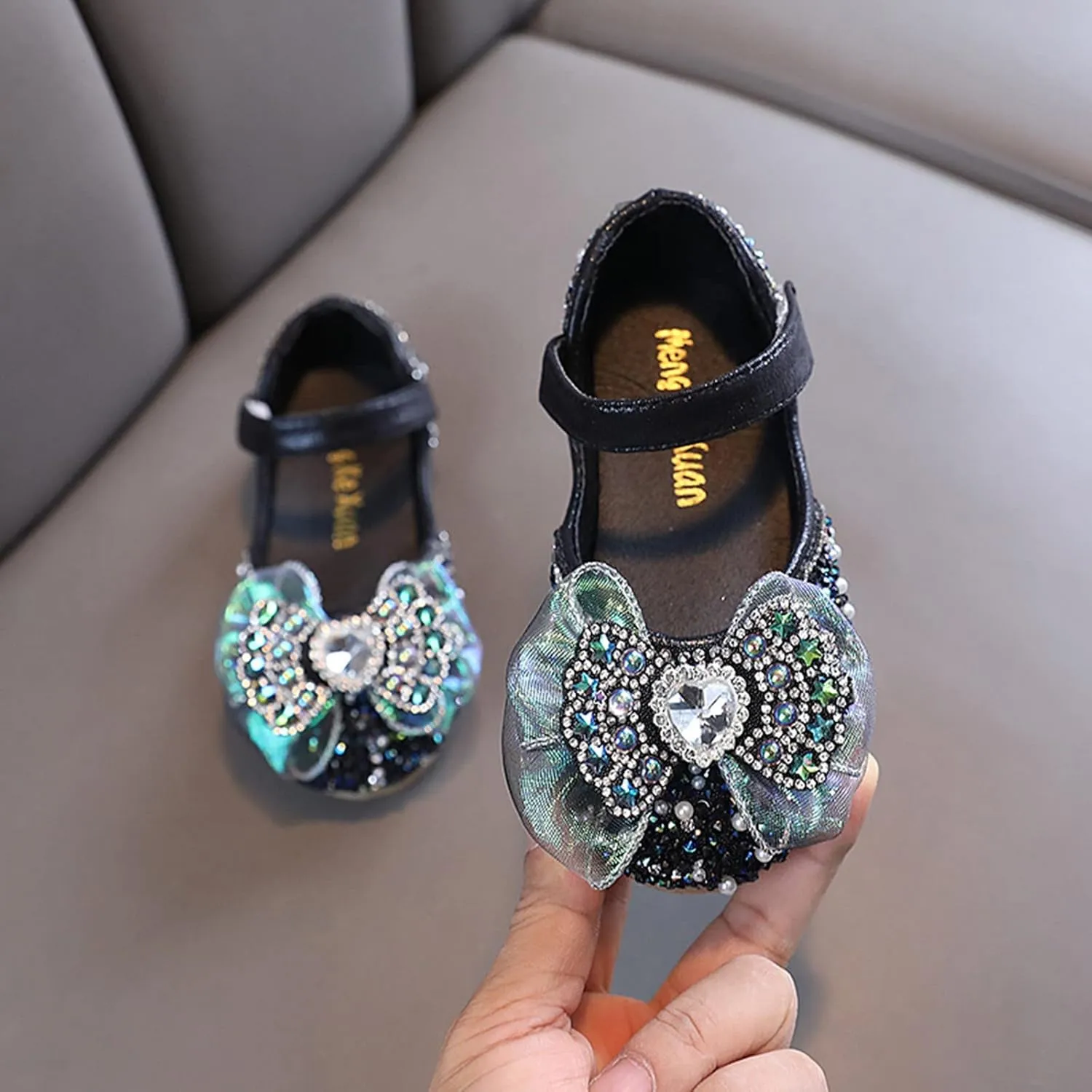 Toddler Girls Mary Jane Ballet Flats Dress Shoes Rhinestones Bows Flower Girl School Party Wedding Sandals