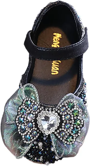 Toddler Girls Mary Jane Ballet Flats Dress Shoes Rhinestones Bows Flower Girl School Party Wedding Sandals
