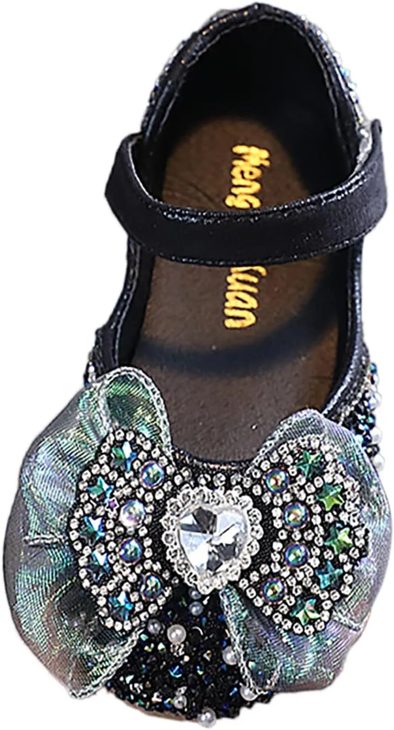 Toddler Girls Mary Jane Ballet Flats Dress Shoes Rhinestones Bows Flower Girl School Party Wedding Sandals