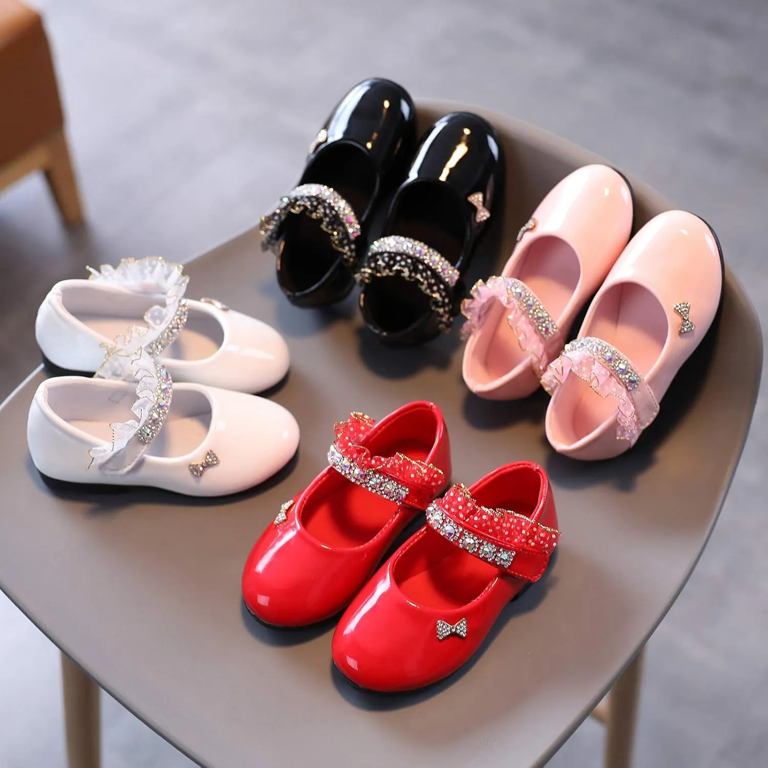 Toddler Girls Mary Jane Flats Toddler Girls Glitter Dress Wedding Ballet Shoes Patent Leather Shoes for Kids