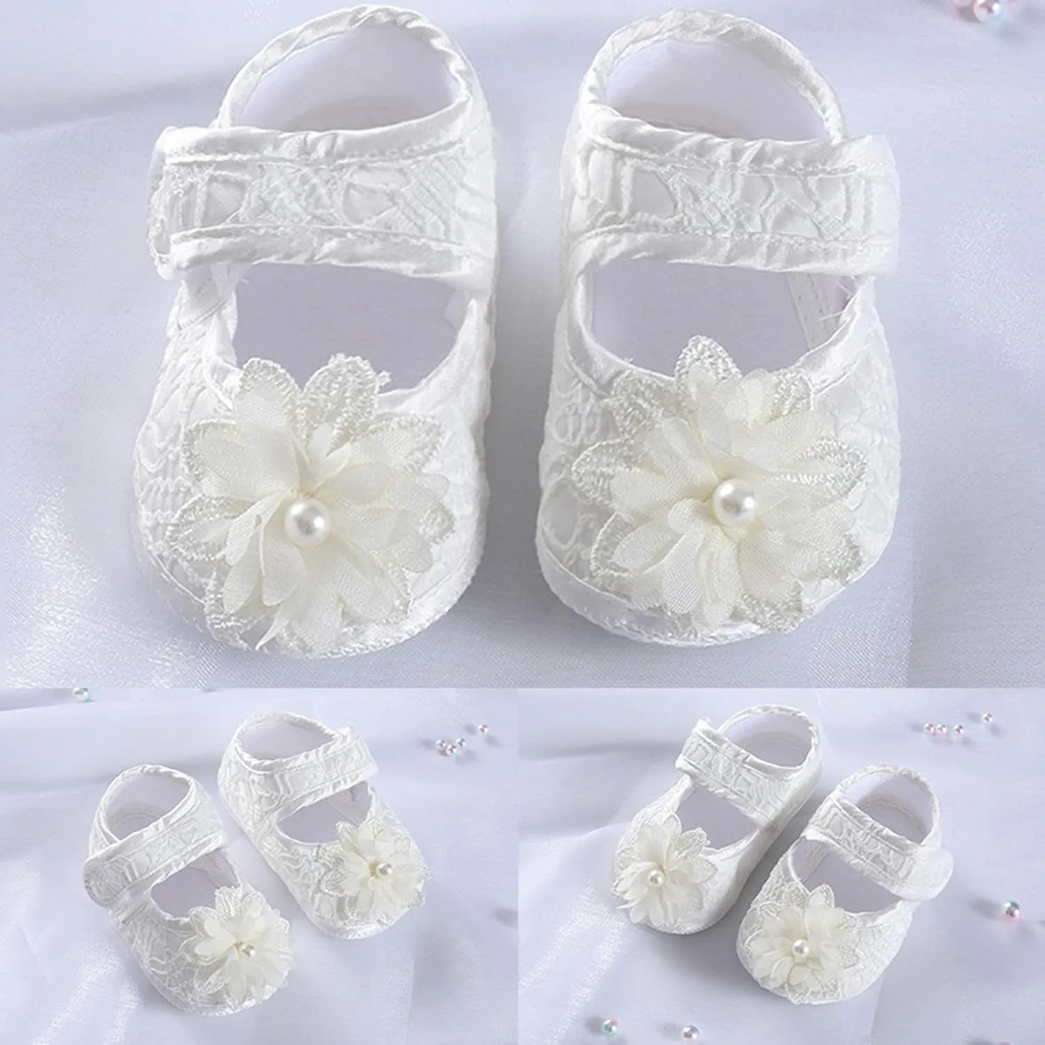 Toddler Girls Princess Dress Shoes Infant Lace Flower Ballet Mary Jane Flats Prewalker Wedding Party Baptism Shoes