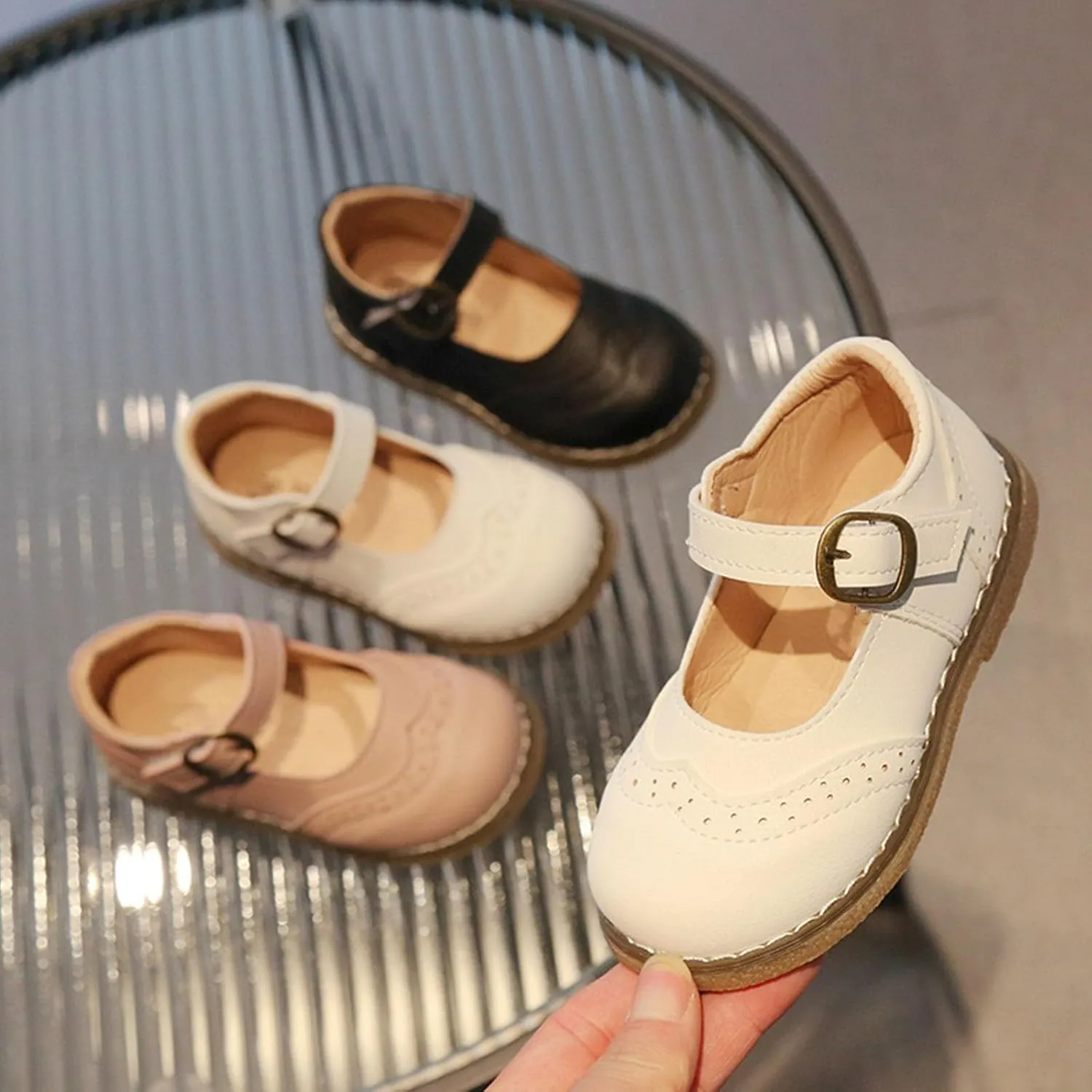 Toddler Little Girl Mary Jane Dress Shoes Ballet Flats for Girl Ankle Strap Party School Bowknot Shoes