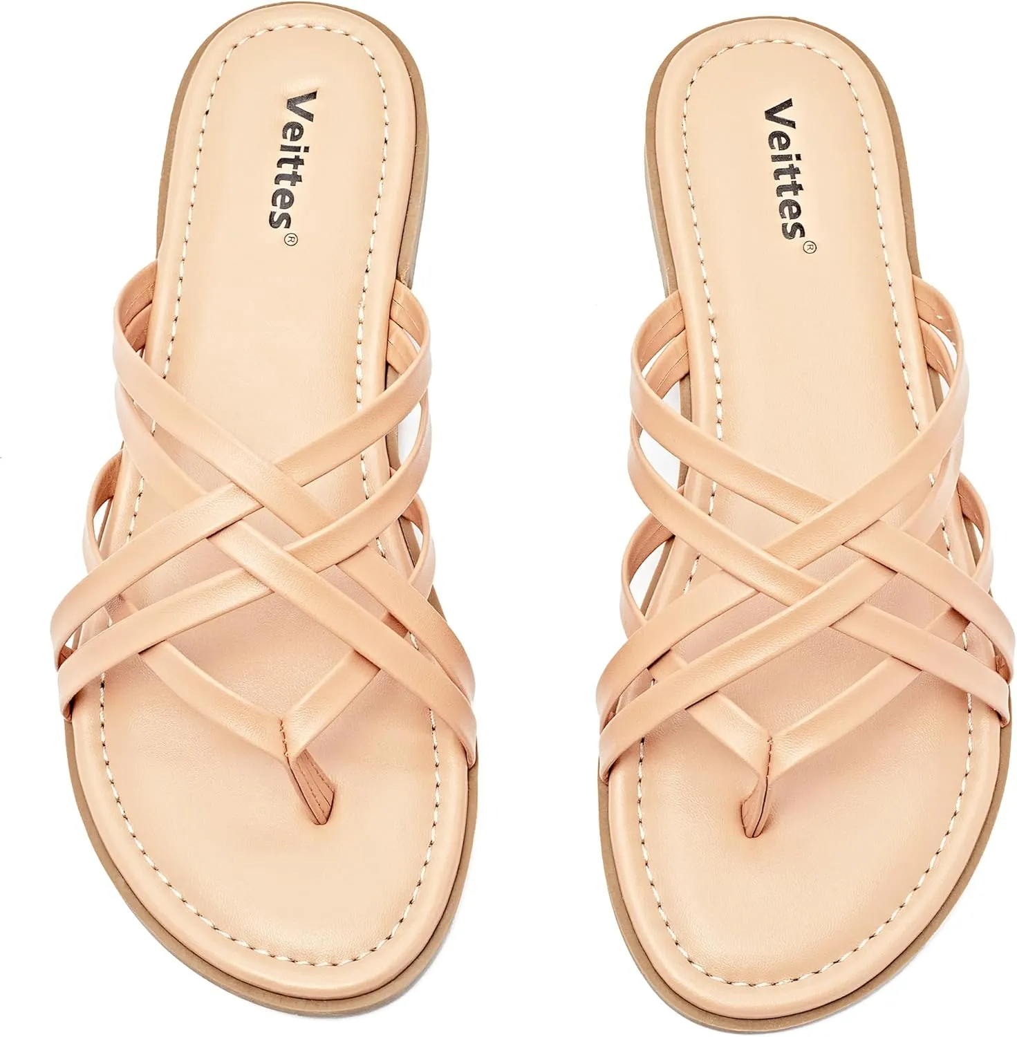 Veittes Women's Flat Slide Sandals - Comfort Casual Criss Cross Flat Summer Shoes.