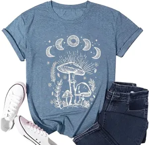 Vintage Boho Graphic Tees for Women Summer Round Neck Nature Cottagecore Tee Tops