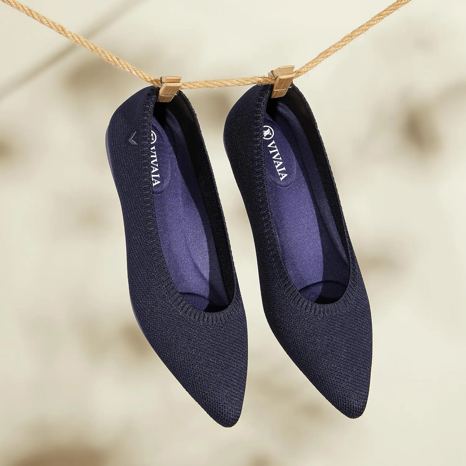 VIVAIA Aria 5 Classic Women's Flats Slip on Pointed-Toe Flats Shoes with Arch Support Counter Padding Washable Ballet Shoes for Work