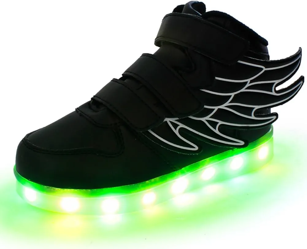Wings Children's 7 Colors LED Shoes Flashing Rechargeable Sneakers Dance Shoes for Kids Toddler