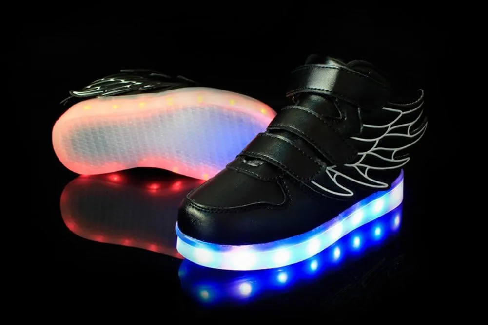 Wings Children's 7 Colors LED Shoes Flashing Rechargeable Sneakers Dance Shoes for Kids Toddler