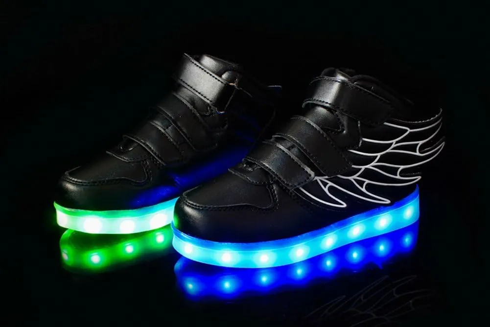 Wings Children's 7 Colors LED Shoes Flashing Rechargeable Sneakers Dance Shoes for Kids Toddler