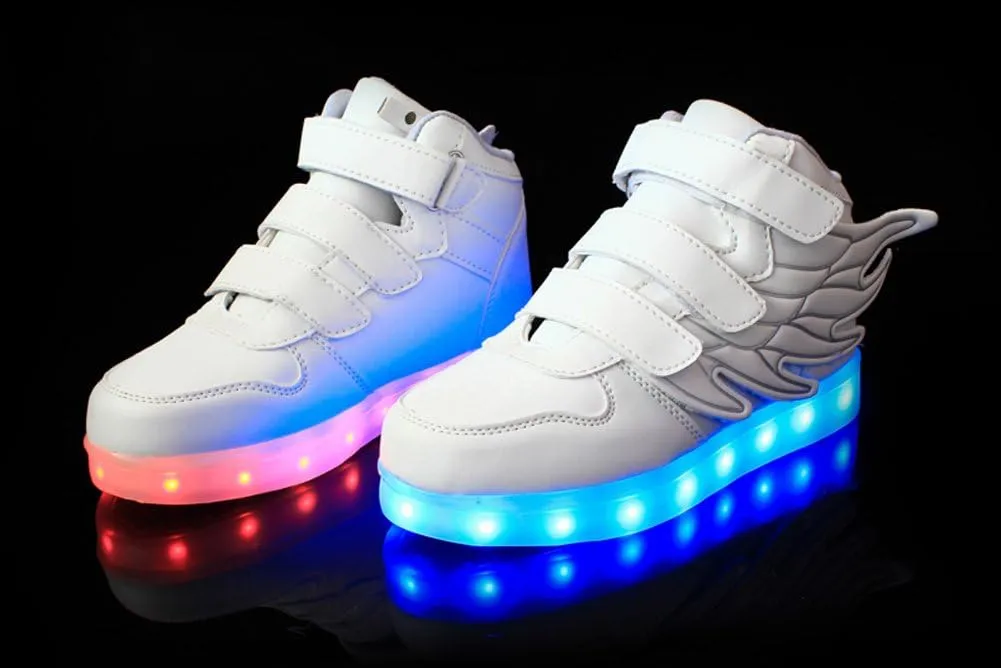 Wings Children's 7 Colors LED Shoes Flashing Rechargeable Sneakers Dance Shoes for Kids Toddler