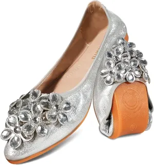 Women Ballet Flats Bling Cute Rhinestone Wedding Ballerina Shoes Foldable Sparkly Comfort Slip on Flat Shoes