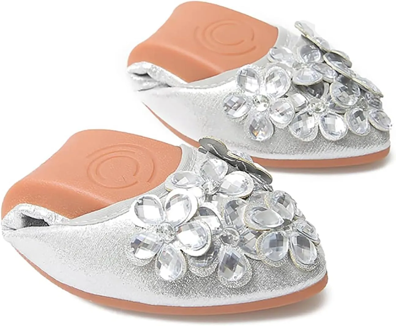 Women Ballet Flats Bling Cute Rhinestone Wedding Ballerina Shoes Foldable Sparkly Comfort Slip on Flat Shoes