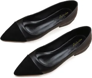 Women Comfy Cap Toe Flats Slip on Pointed toe Flat Shoes Two Tone Flat Heel Dress Shoes Casual Pointy Toe Ballet Flats Colorblock Classic Office Elegant Driver Flats 4-11 M US