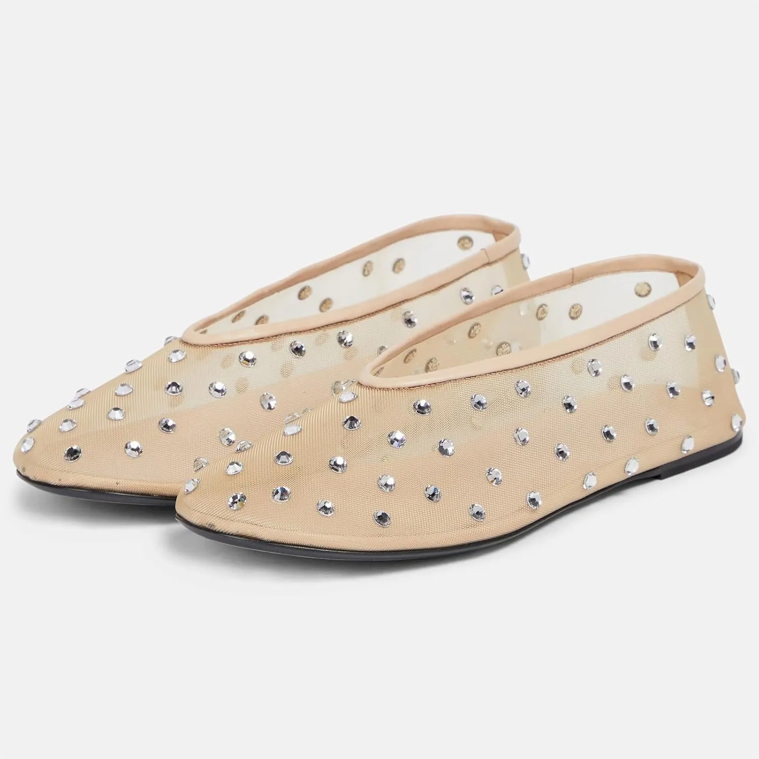Women Mesh Ballet Flats Rhinestone Breathable Mesh Flats Slip On Ballerina Shoes Embroidered Floral Comfortable Casual Dress Shoes