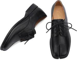 Women Neutral Oxford Shoes Lace-up Handmade Derby Faux Leather Flats Solid Ladies Shoes with Tabi Split Toe
