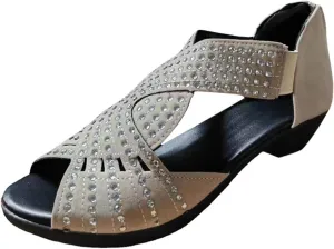 Women Point Toe Sandals Rhinestone Decor Open-Toe Roman Snadal with Back Zipper Summer Dressy Casual Shoes