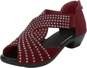 Women Point Toe Sandals Rhinestone Decor Open-Toe Roman Snadal with Back Zipper Summer Dressy Casual Shoes