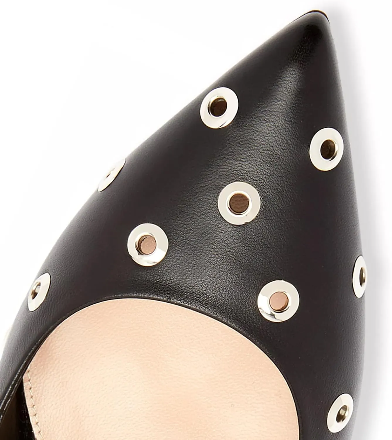 Women Studded Ballet Flats Perforated Mary Jane Flats Pointed Toe Black Ballerina Shoes