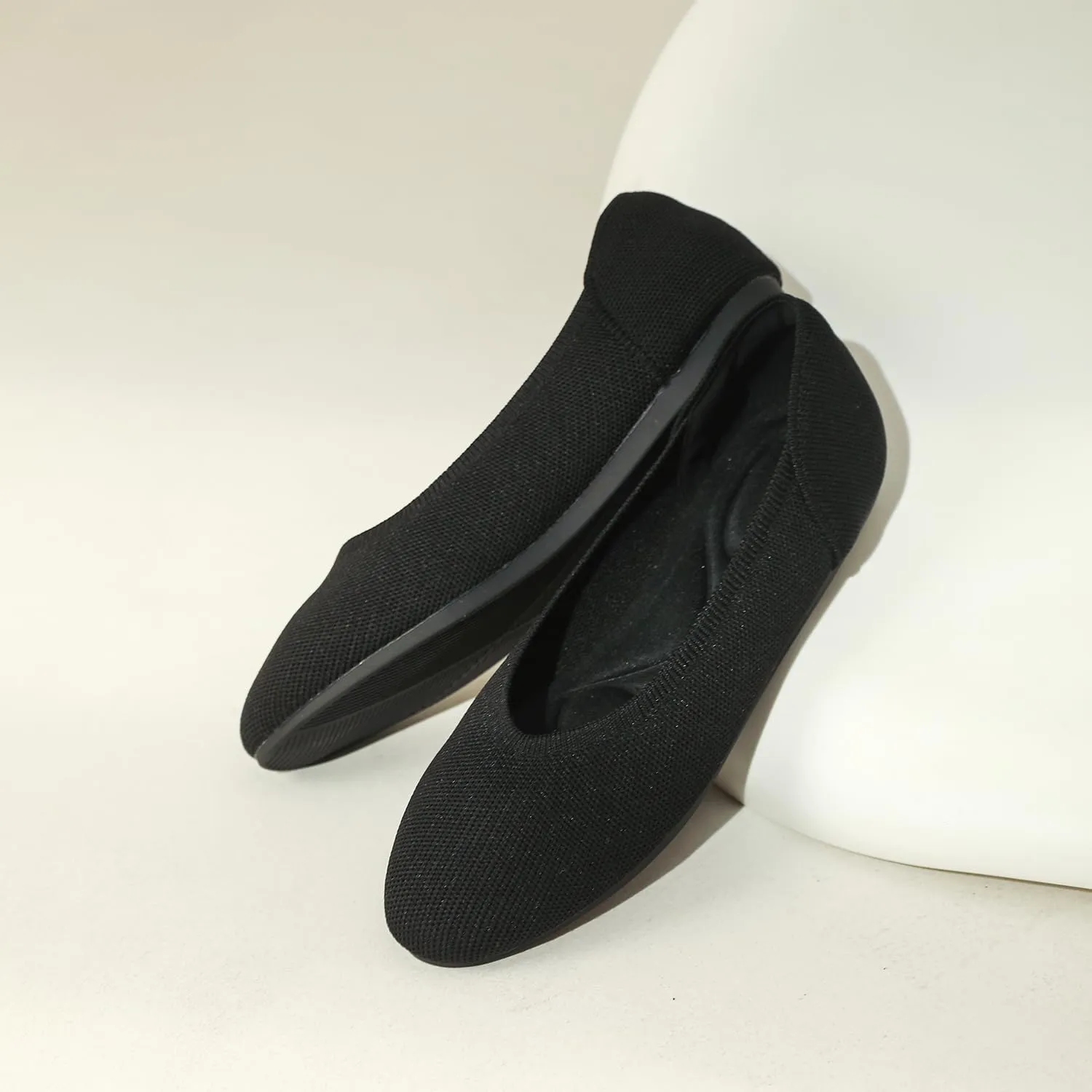 Women's Ballet Flat Knit Round Toe Slip On Walking Comfort Flexible Soft Shoes for Woman Low Wedge