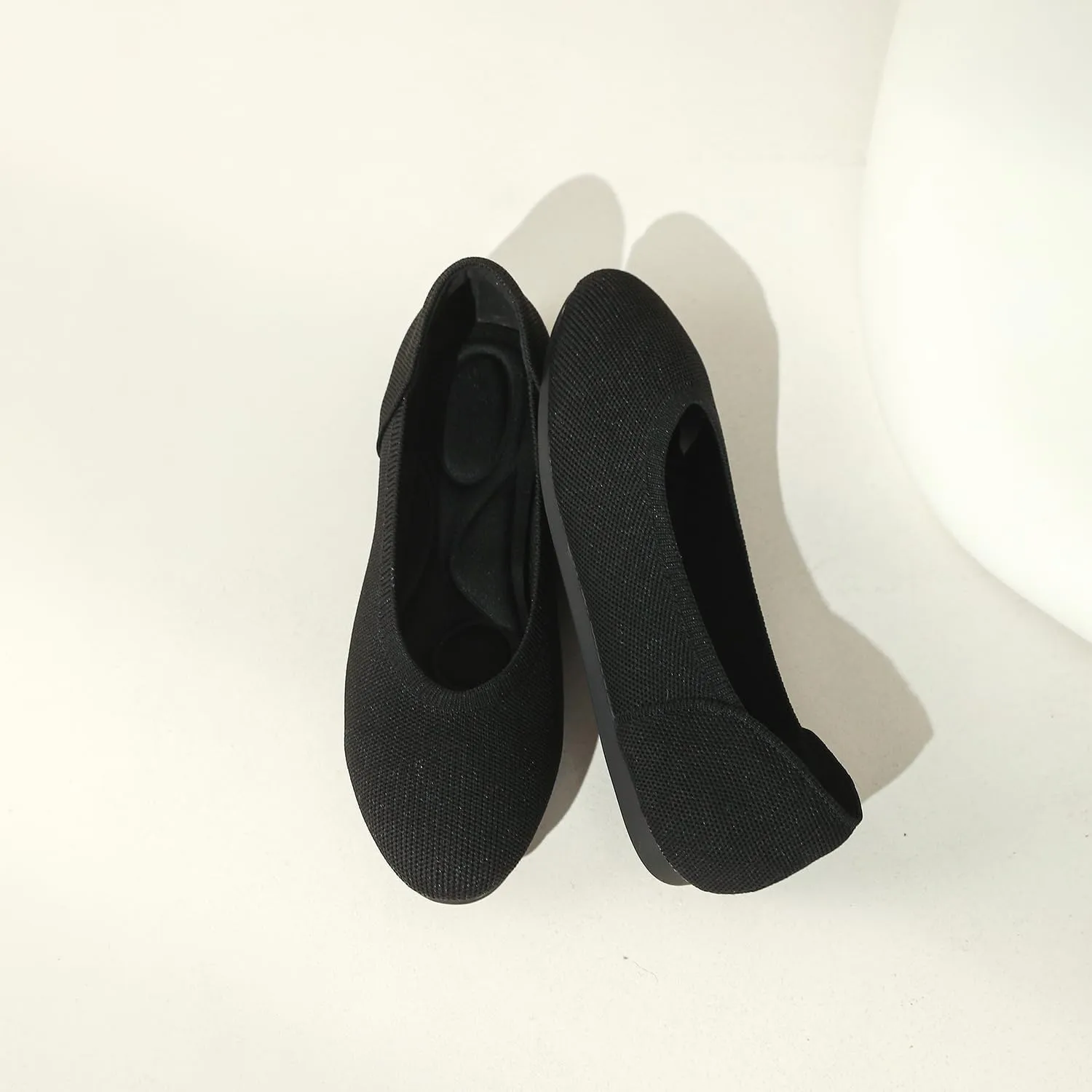 Women's Ballet Flat Knit Round Toe Slip On Walking Comfort Flexible Soft Shoes for Woman Low Wedge