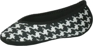 Women's Ballet Flat Slipper, Black and White Hounds Tooth, X-Large