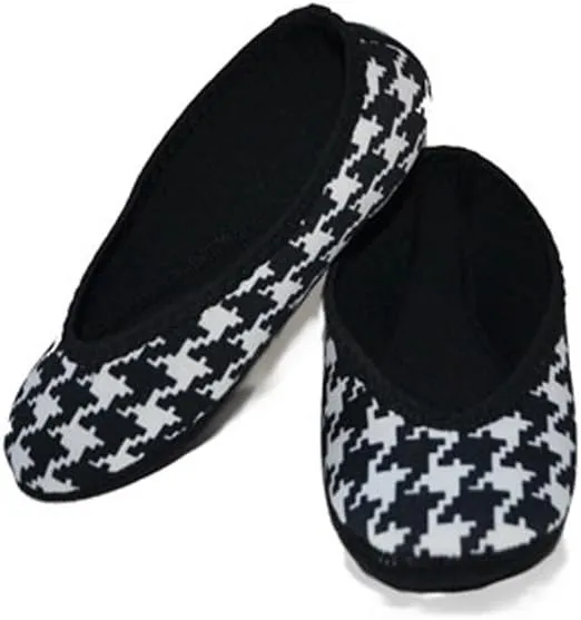 Women's Ballet Flat Slipper, Black and White Hounds Tooth, X-Large