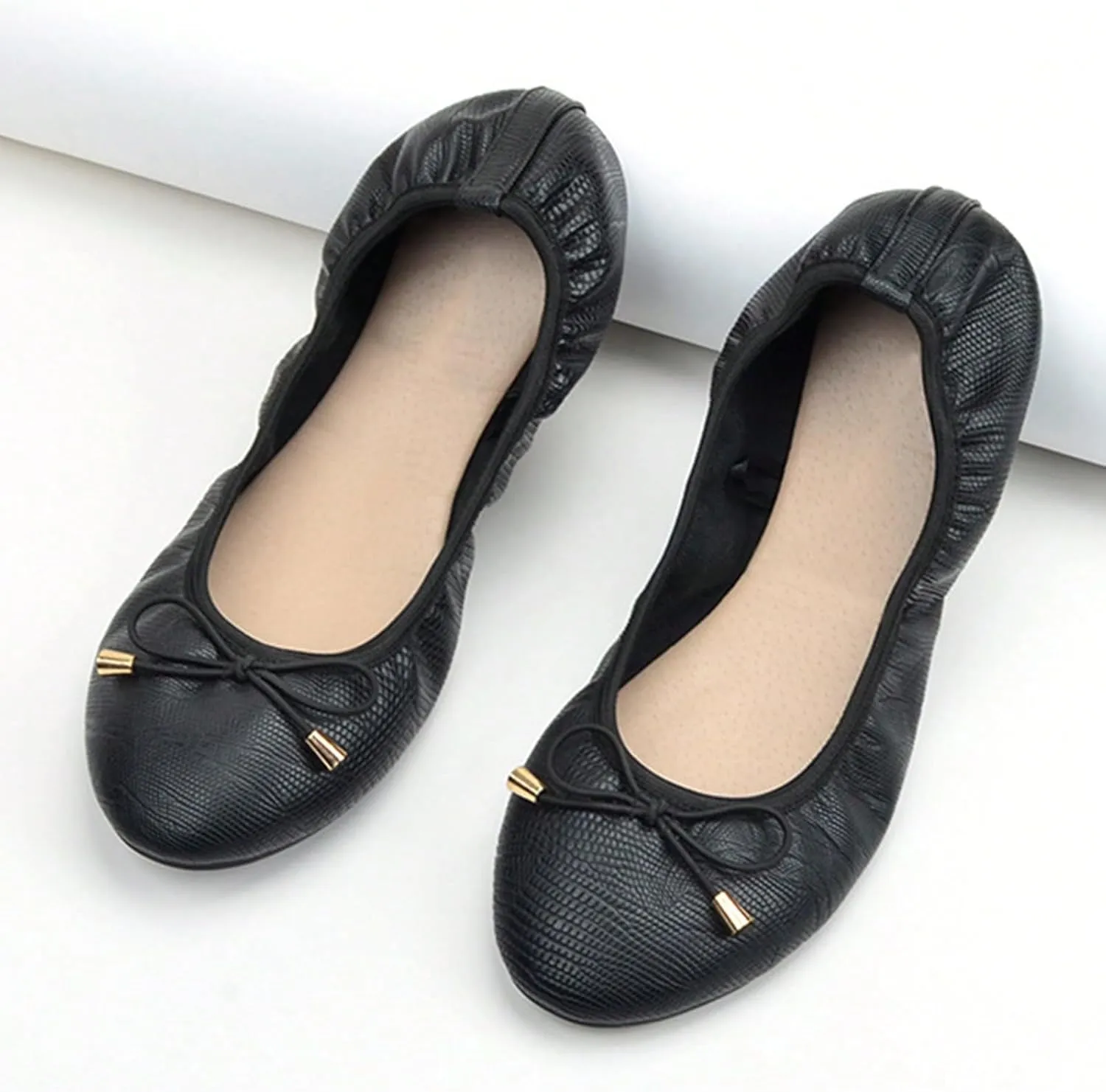 Womens Ballet Flats Shoes Bow Omelet Shoes Comfortable PU Leather Slip on Shoes for Women
