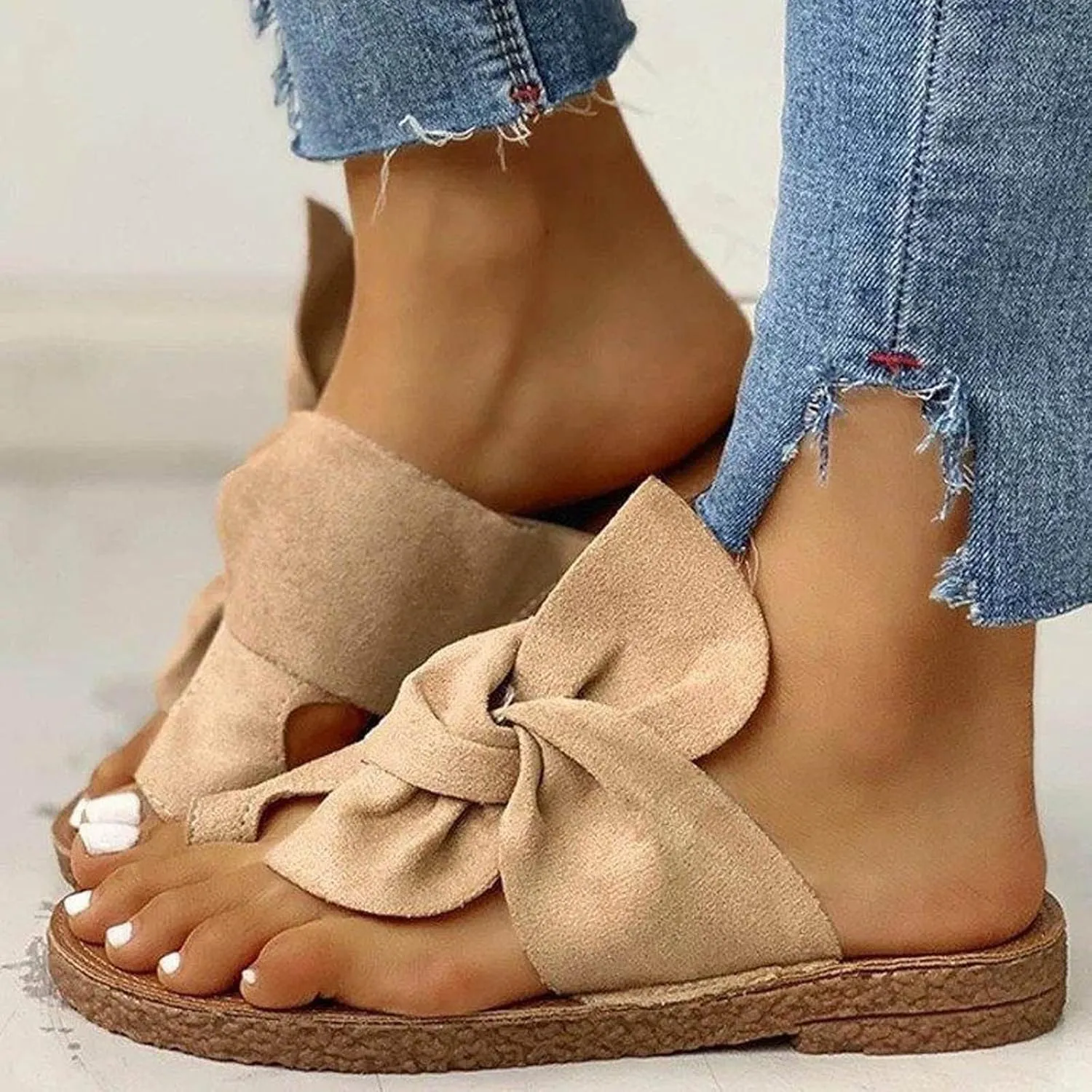Womens Beach Slides Bow-Knot Comfy Flat Sandals Vacation Slippers Ladies Slip On Slide Shoes