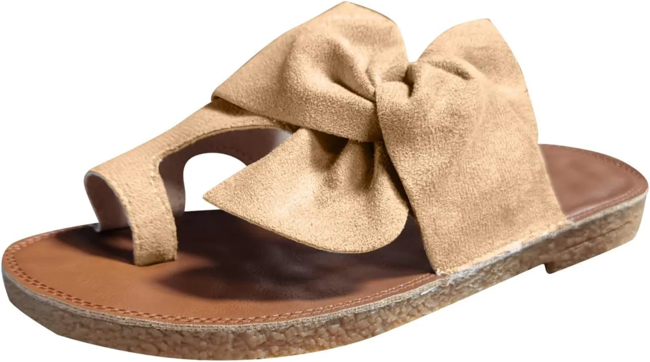 Womens Beach Slides Bow-Knot Comfy Flat Sandals Vacation Slippers Ladies Slip On Slide Shoes