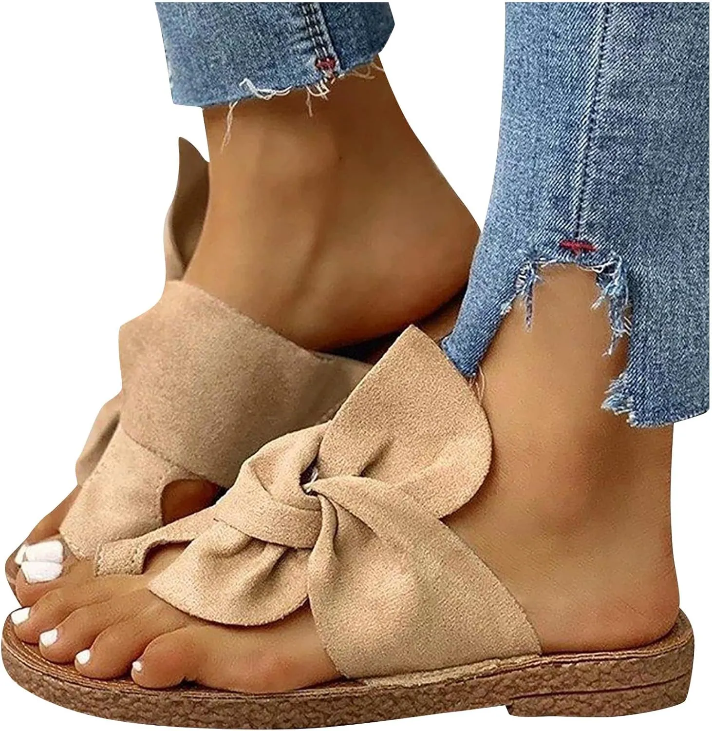 Womens Beach Slides Bow-Knot Comfy Flat Sandals Vacation Slippers Ladies Slip On Slide Shoes