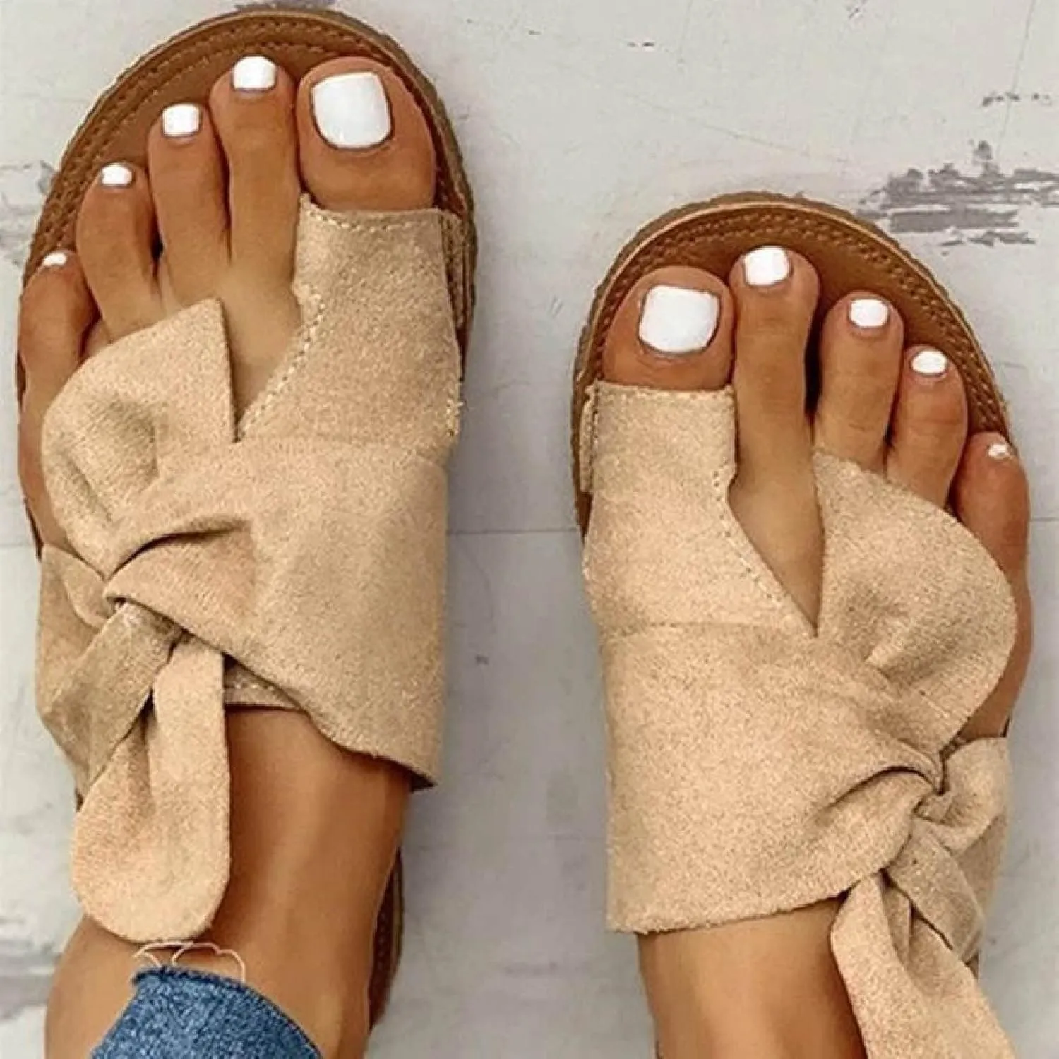 Womens Beach Slides Bow-Knot Comfy Flat Sandals Vacation Slippers Ladies Slip On Slide Shoes