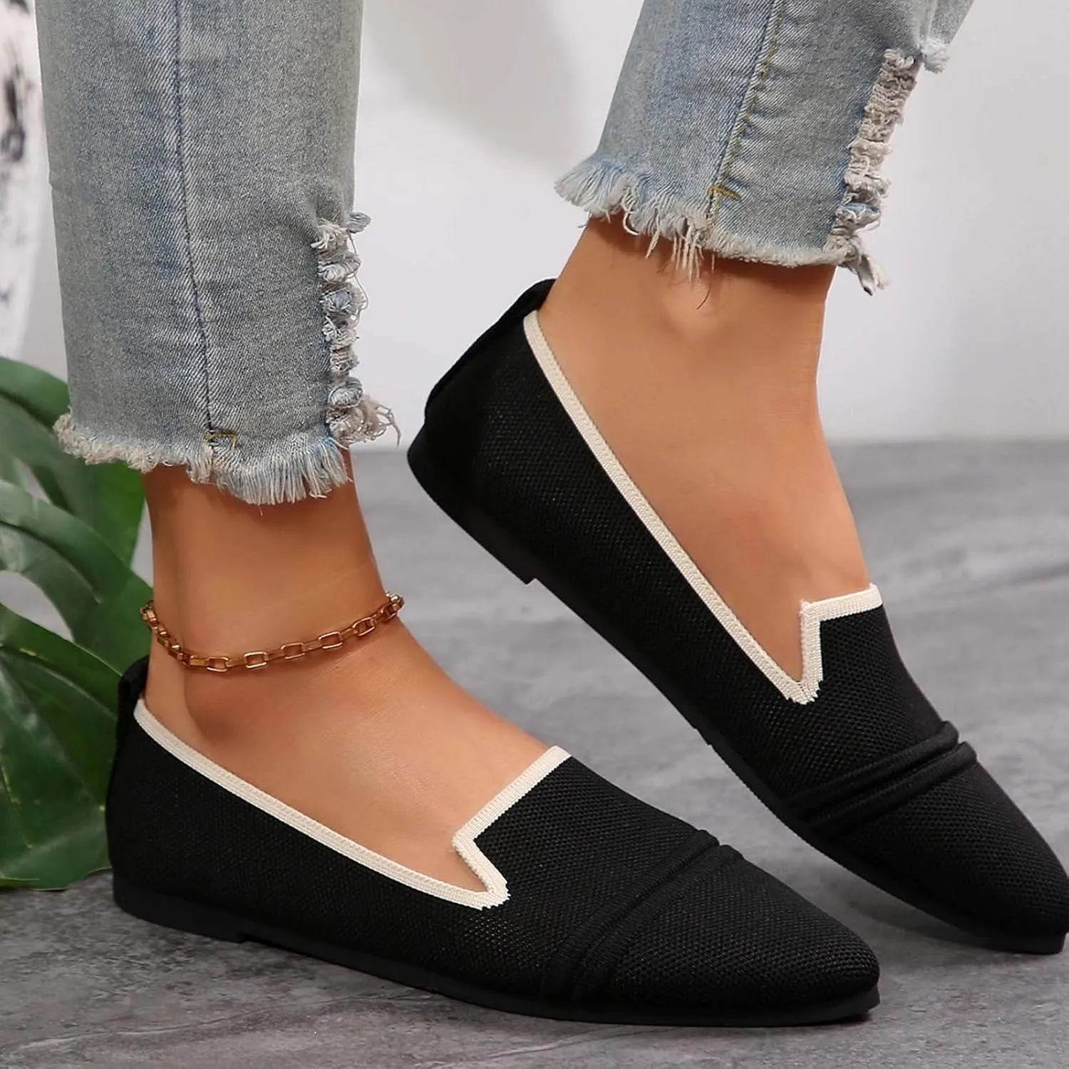 Women's Breathable Comfortable Pointed Toe Casual Shoes for Spring Summer Fashion Flat Walking Slip On Loafers