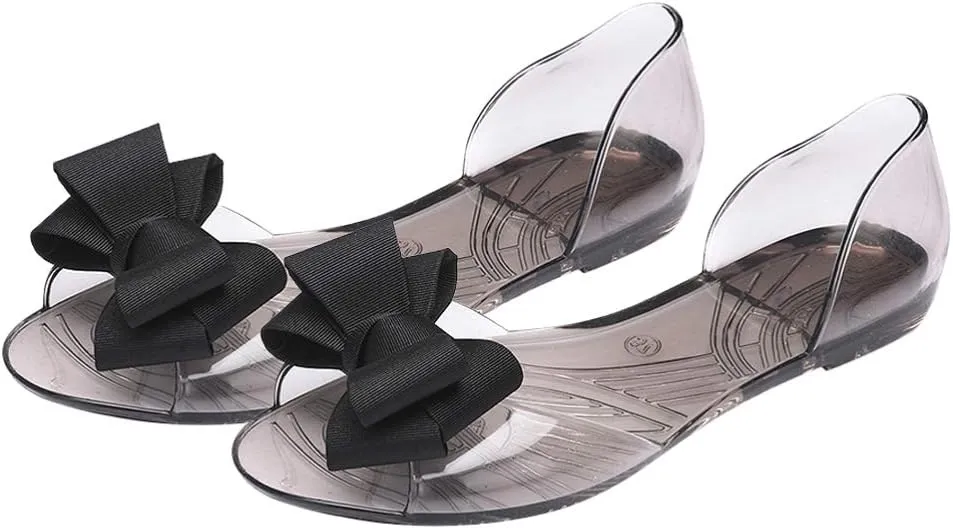 Women's Flat Sandals Flat Jelly Shoes Fashion Fish Mouth Sandal Bowknot Sandals Summer Beach Shoes for Women (Black 39 Yards 7. 5US, 5UK 38. 5EU, 9. 6285Inch) Clear Sandals