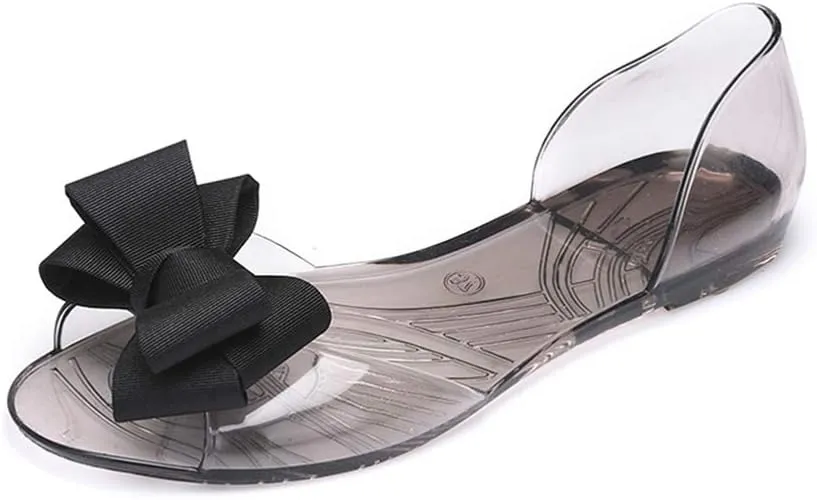Women's Flat Sandals Flat Jelly Shoes Fashion Fish Mouth Sandal Bowknot Sandals Summer Beach Shoes for Women (Black 39 Yards 7. 5US, 5UK 38. 5EU, 9. 6285Inch) Clear Sandals